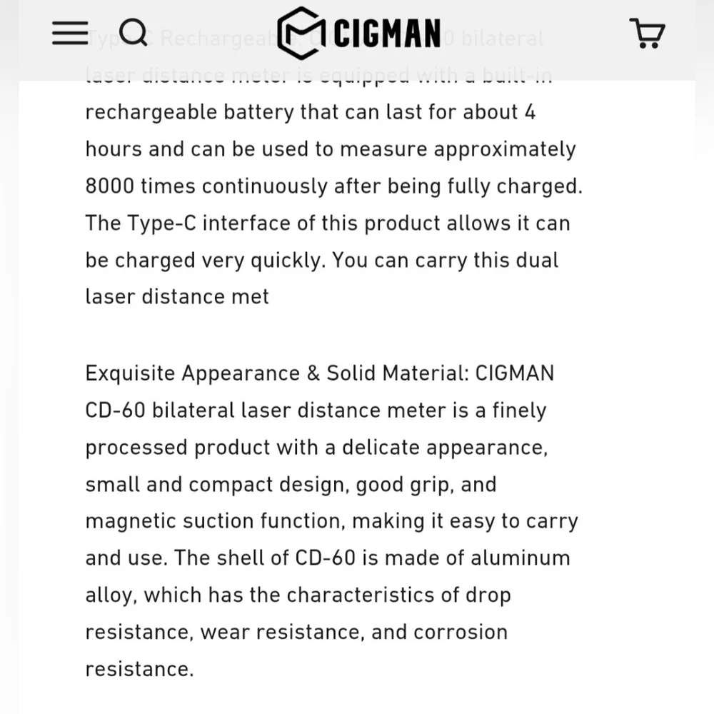 NIB Cigman Laser Distance Meter CD-60​​​ - Picture 8 of 8
